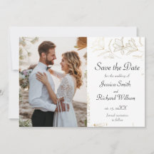 Gold Flower Save the Date PHOTO Invitation