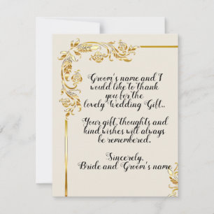 Gold Flower Scroll Wedding Thank You Card