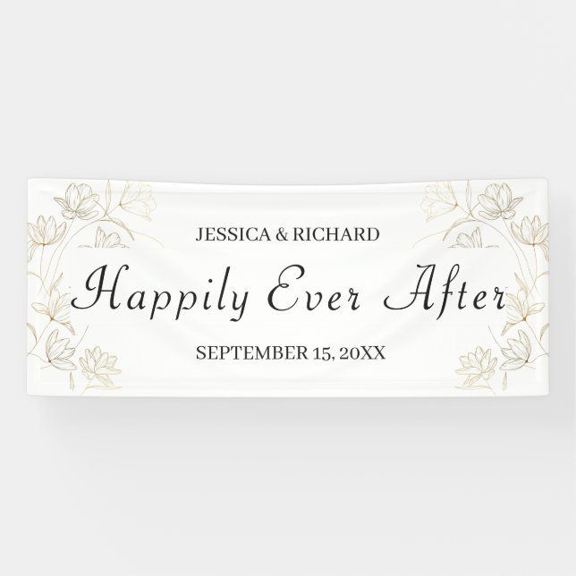 Gold Flower Wedding Sign Banner (Horizontal)