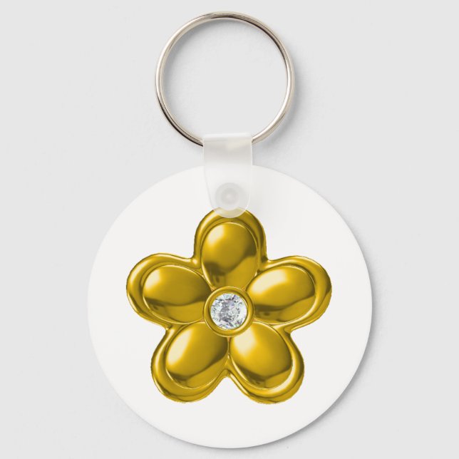 GOLD FLOWER WITH DIAMOND KEY RING (Front)
