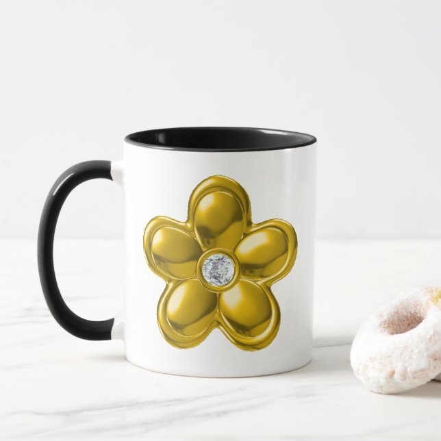 GOLD FLOWER WITH DIAMOND MUG (With Donut)