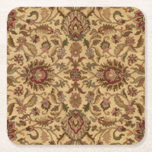 Gold Flowers Arabesque oriental tapastery Square Paper Coaster
