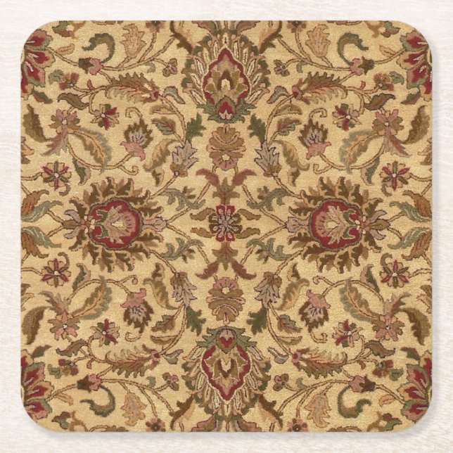 Gold Flowers Arabesque oriental tapastery Square Paper Coaster (Front)