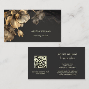 Gold Flowers Black Business Card