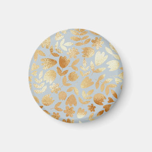 Gold flowers, blue background, foil imitation. magnet
