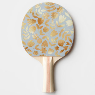 Gold flowers, blue background, foil imitation. ping pong paddle