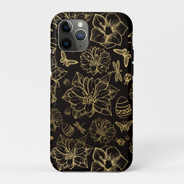 Gold flowers butterflies pattern Case-Mate iPhone case (Back)