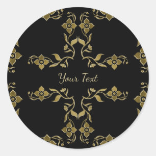 Gold Flowers Classic Round Sticker