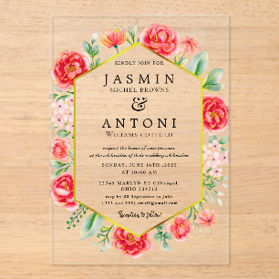 gold  Flowers  Fall Foliage Wedding  Acrylic Invitations
