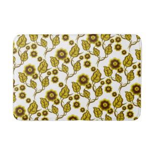 Gold flowers, gold leaves, Folk art floral Bath Mat