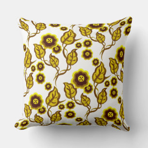 Gold flowers, gold leaves, Folk art floral Cushion