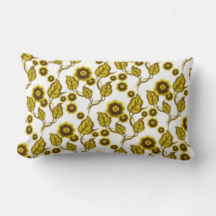 Gold flowers, gold leaves, Folk art floral Lumbar Cushion