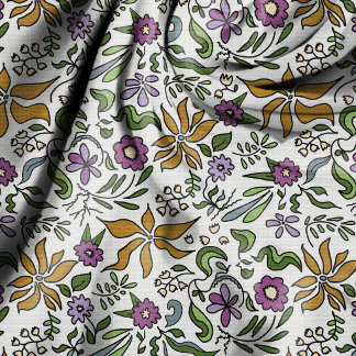 Gold Flowers Hand-drawn Botanical Design  Fabric