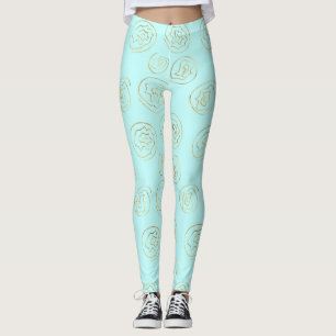 Gold Flowers on Turquoise Easter Yoga Pants