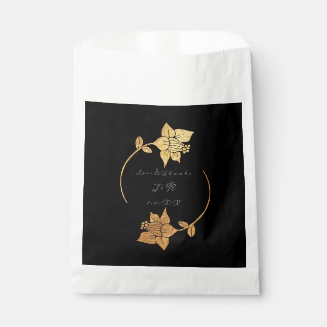 Gold Flowers Thank You Initials Love And Thanks Favour Bag (Front)