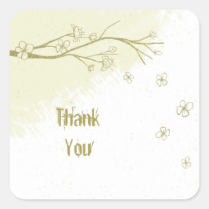gold flowers thank you wedding square sticker