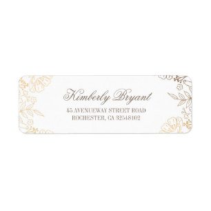 Gold Flowers Vintage White Wedding Return Address Label
