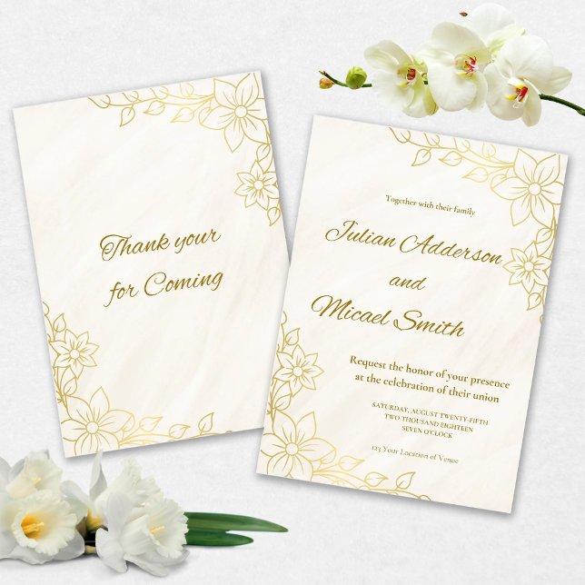 Gold Flowery Wedding invitation (Creator Uploaded)