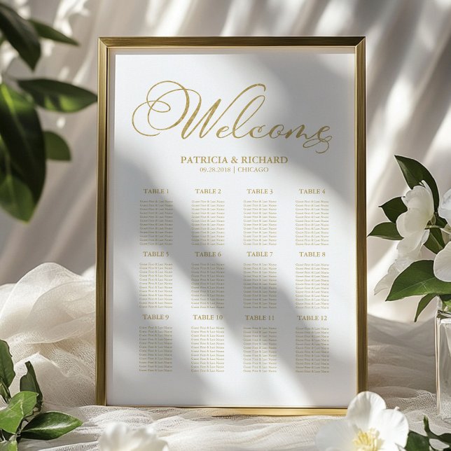 Gold Foil 12 Tables Wedding Seating Chart (Creator Uploaded)
