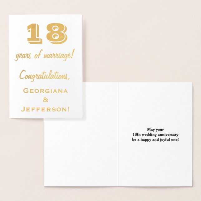 Gold Foil 18th Wedding Anniversary + Custom Names Foil Card (Display)