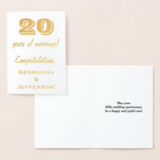 Gold Foil 20th Wedding Anniversary + Custom Names Card