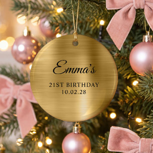 Gold Foil 21st Birthday Photo Ceramic Ornament