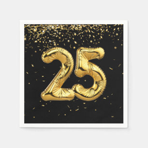 Gold Foil 25 Balloons And Confetti  Napkins