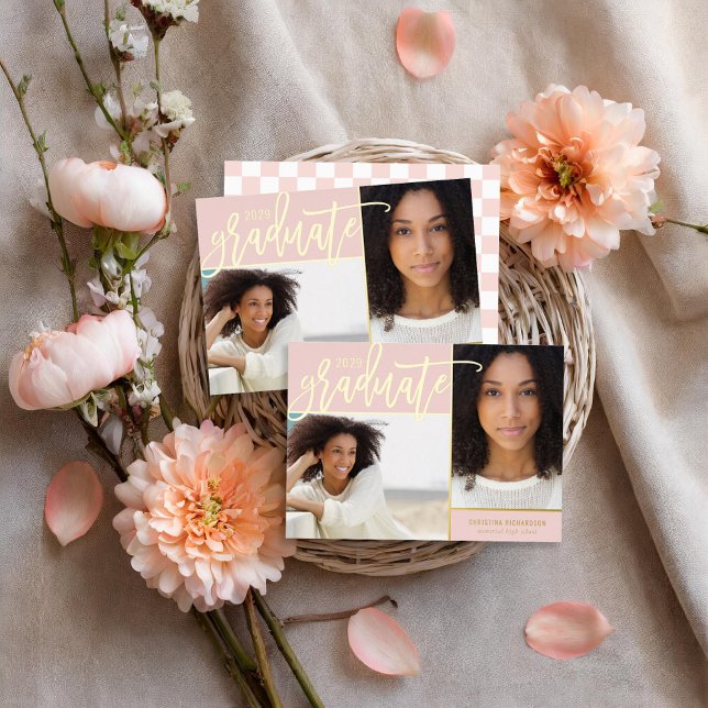 Gold Foil 2 Photo Graduation Announcement (Creator Uploaded)