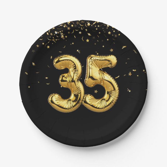 Gold Foil 35 Balloons And Confetti Paper Plate (Front)