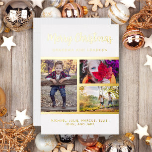 Gold Foil 3 Photo Grandparent Grandchild Christmas Foil Holiday Card