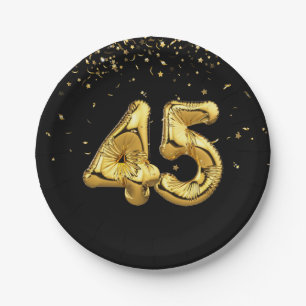 Gold Foil 45 Balloons And Confetti Paper Plate