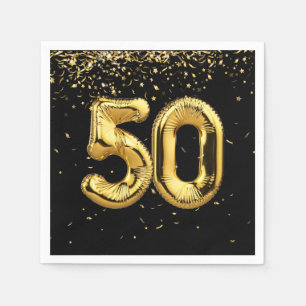 Gold Foil 50 Balloons And Confetti Napkins