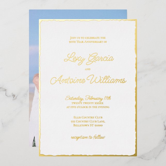 Gold Foil 50th Anniversary Photo Invite  (Front/Back)