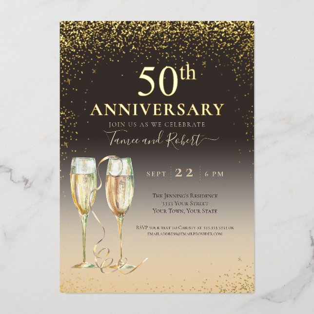Gold Foil 50th Glitter Champagne Anniversary (Front)