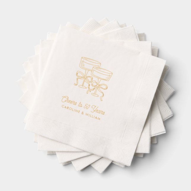 Gold Foil 50th Wedding Anniversary Party Napkins (Insitu (Stacked))