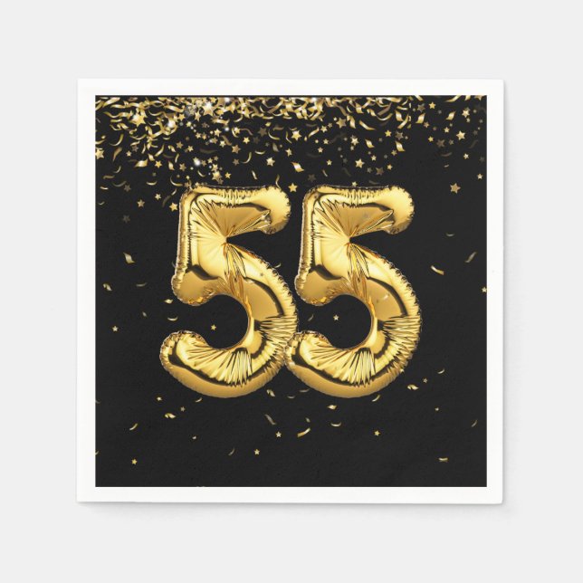Gold Foil 55 Balloons And Confetti  Napkins (Front)