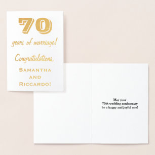 Gold Foil 70th Wedding Anniversary + Custom Names Card
