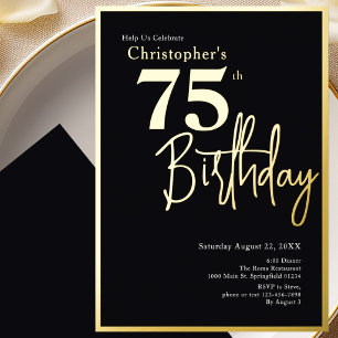 Gold Foil 75th Birthday Invitation Modern Elegant