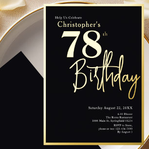 Gold Foil 78th Birthday Invitation Modern Elegant