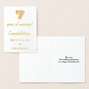 Gold Foil 7th Wedding Anniversary + Custom Names Card