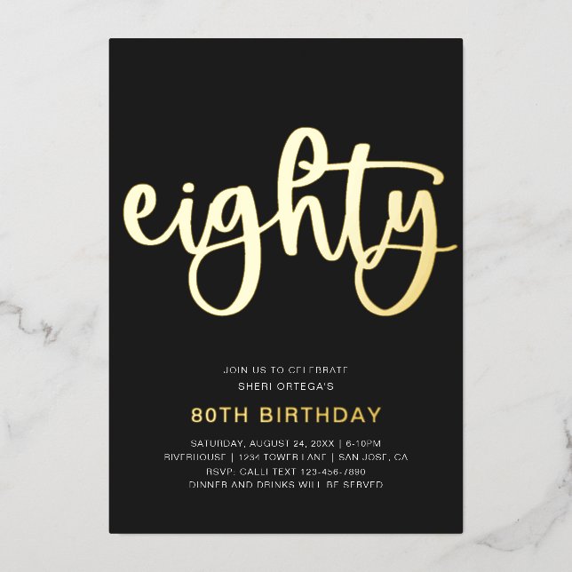 Gold Foil 80th Birthday Invitation | 80 (Front)