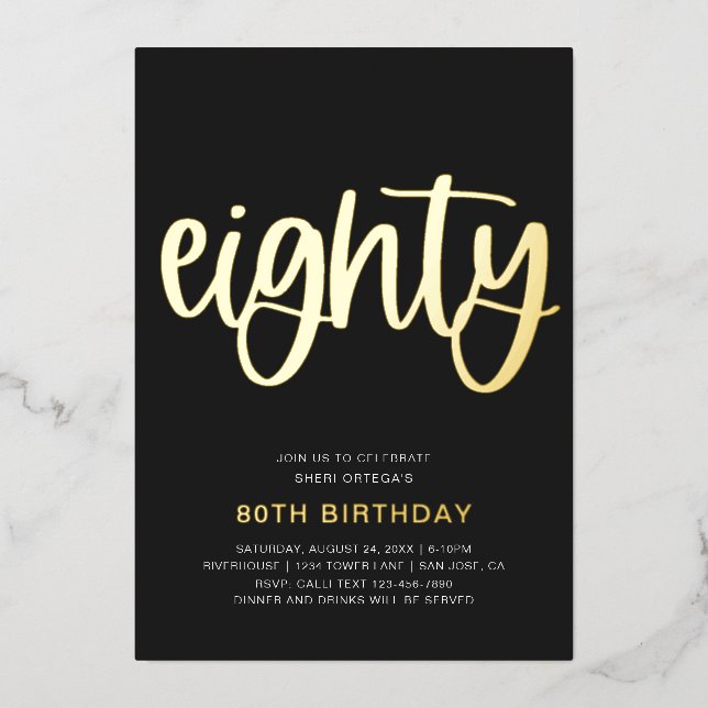 Gold Foil 80th Birthday Invitation | 80 Foil Invit (Front)