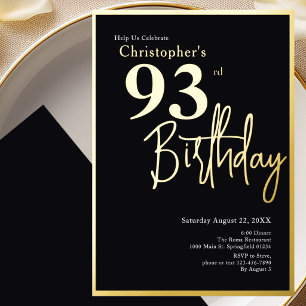 Gold Foil 93rd Birthday Invitation Modern Elegant