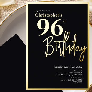 Gold Foil 96th Birthday Invitation Modern Elegant 