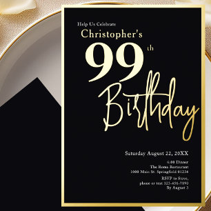 Gold Foil 99th Birthday Invitation Modern Elegant