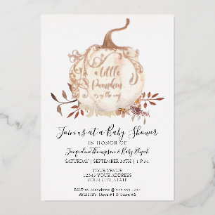 Gold Foil a Little Pumpkin Floral Leaf Baby Shower