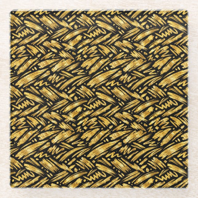 Gold Foil Abstract Pattern Glass Coaster (Front)