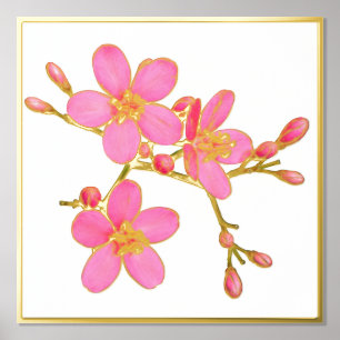 Gold Foil Accent Pink Spring Blossoms Print Poster