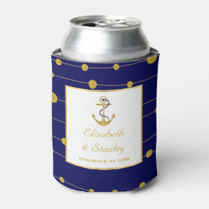 Gold foil anchor modern navy blue nautical wedding can cooler