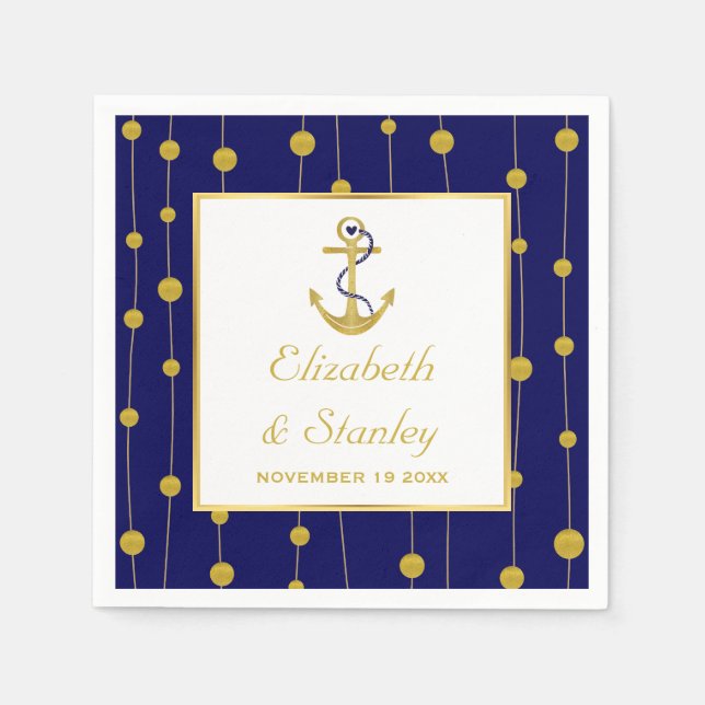 Gold foil anchor nautical modern wedding napkin (Front)